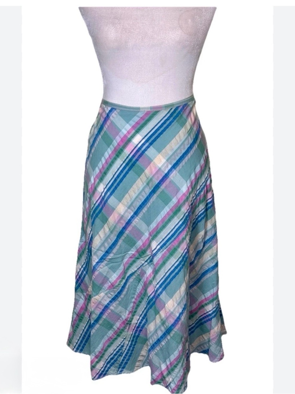 JH Collectibles Preppy Plaid A-Line Skirt in Blue, Pink & Cream size 8